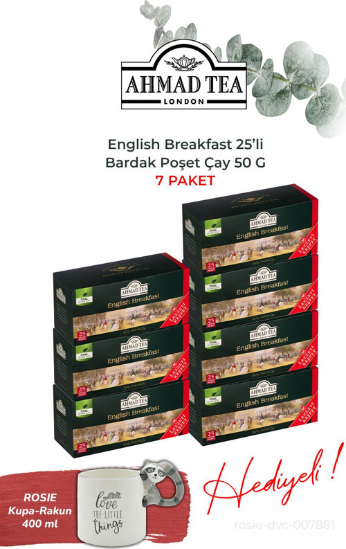 English Breakfast 25'li Bardak Poşet Çay, 7 paket ve Rakun Kupa