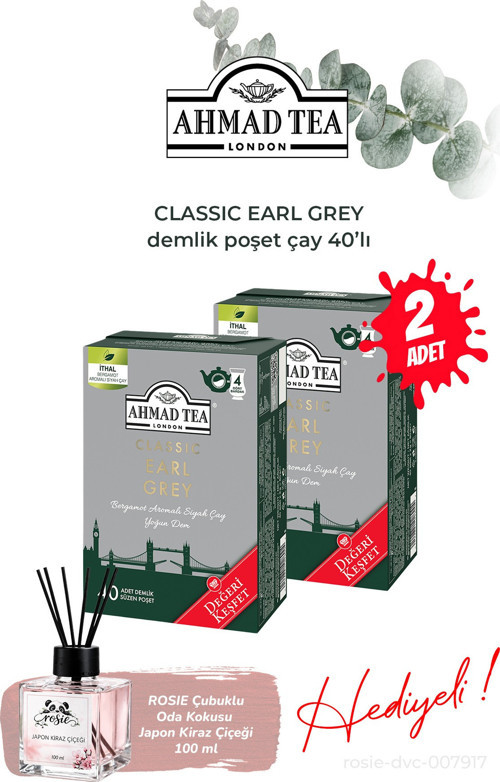 40'lı Klasik Earl Grey Demlik Poşet Çay 80 g 2 paket ve Oda Kokusu