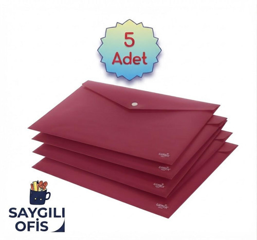 Saygılıofis Kırmızı A4 Çıtçıtlı Dosya Şeffaf Renkli Zarf Dosya 5 Adet 20x30 Cm Çıt Çıtlı Dosya
