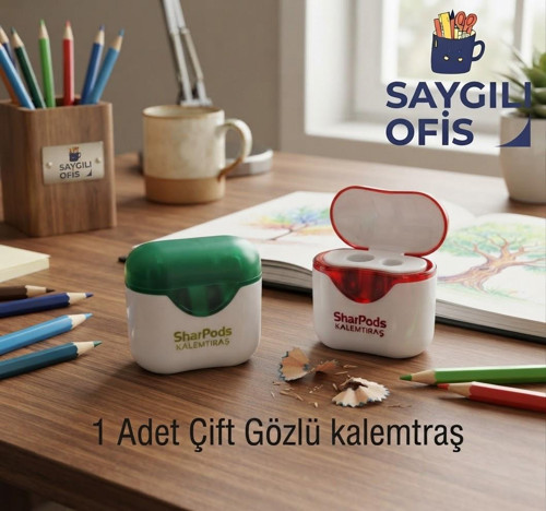 Saygılıofis Sharpods Çift Bıçaklı Kalemtıraş İki Bıçaklı Kalemtraş Hazneli Kalem Traş ( 1 ADET )