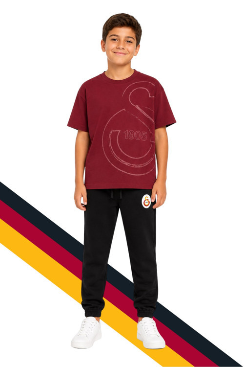 GS TKM 023 Galatasaray Çocuk Bordo Tişört ve Siyah Eşofman Altı, Eşofman Takımı
