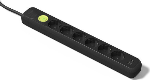 Altılı Topraklı Anahtarlı Grup Priz 2xUSB-A 16A 250V 1,5 Metre 3x1,5mm² Kablolu Siyah 2636-N
