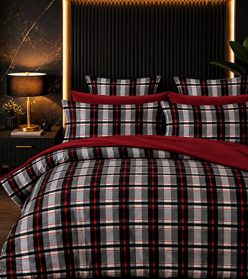 Çift Kişilik Yorgan Kılıfı + Yastık Kılıfı (Çarşafsız) Motif Desen Bordo