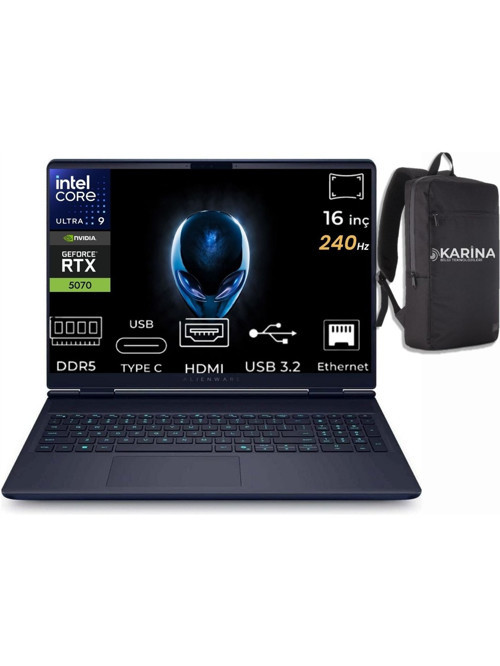 Alienware 16X Aurora Intel Core Ultra 9-275HX AC16251-CU932157W-K02 96GB 1TB RTX5070 8GB W11Home 16 inç 2K WQXGA 240Hz 3ms WVA Taşınabilir Bilgisayar