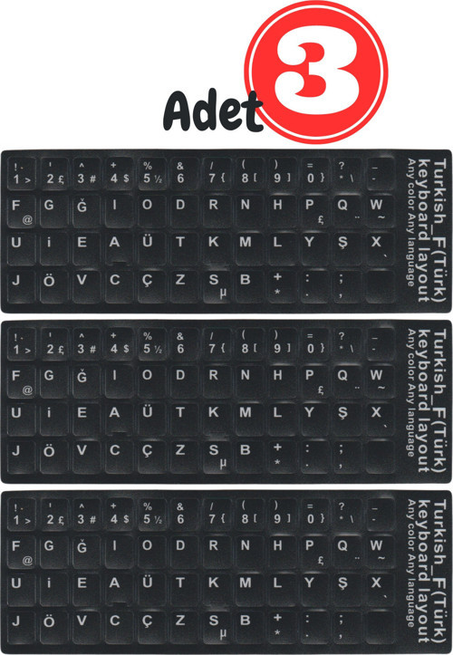 MF01 Türkçe F Klavye Sticker 3 Adet Laptop PC Uyumlu Silinmez Yapışkanlı Klavye Etiketi