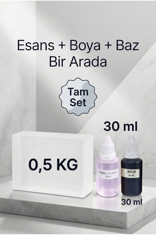 Lavanta Esanslı Mor Boyalı Şeffaf Sabun Bazı Seti 30ml Esans 30ml Boya 500gr Baz