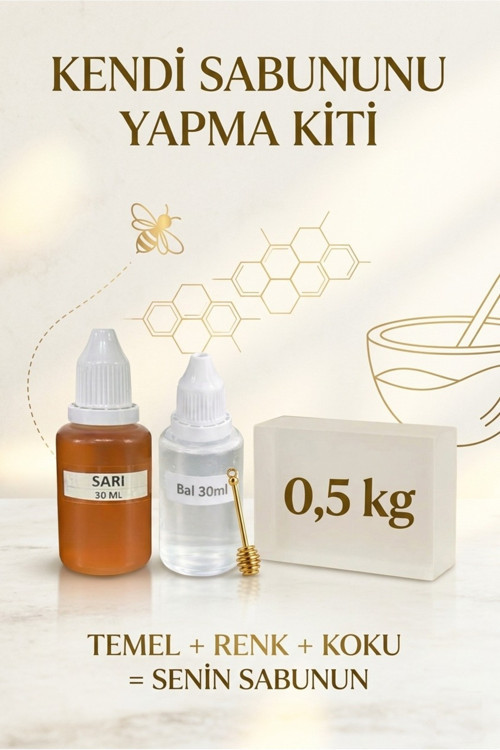 Bal Kokulu Esans 30 ml | Sarı Renk Sabun Boyası 30 ml | Şeffaf Sabun Bazı 500 gr