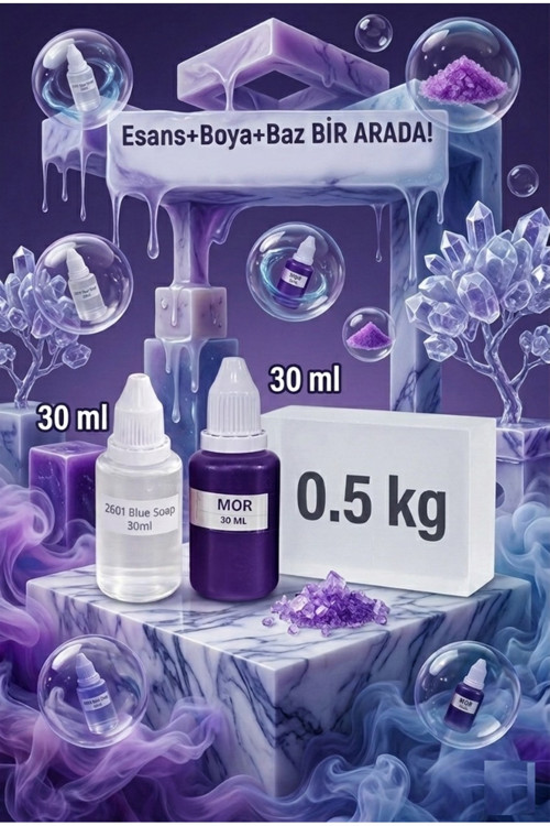 Blue Soap Kokulu Esans 30 ml | Mor Renk Sabun Boyası 30 ml | Şeffaf Sabun Bazı 500 gr