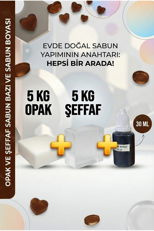 5 KG Opak + 5 KG Şeffaf Sabun Bazı ve Kahverengi Sabun Boyası Seti – Hobi ve El Yapımı Sabun Seti
