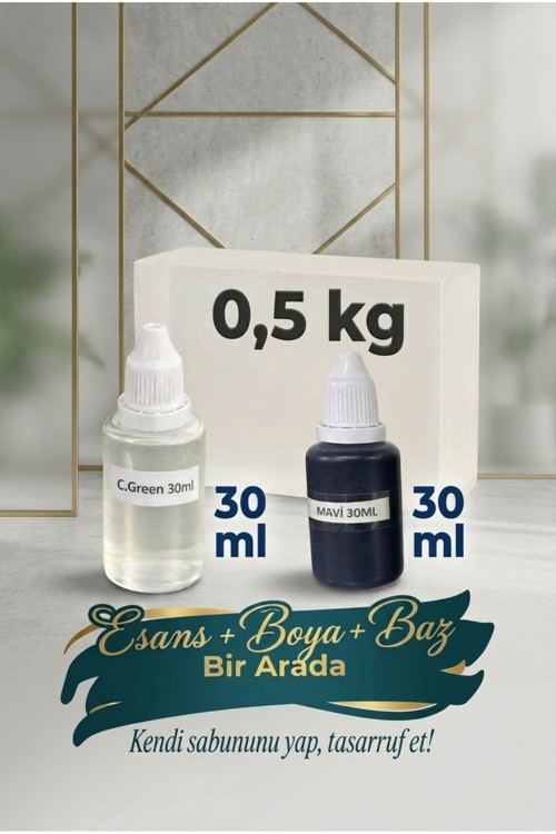 C.Green Esanslı Mavi Boyalı Şeffaf Sabun Bazı Seti 30ml Esans 30ml Boya 500gr Baz