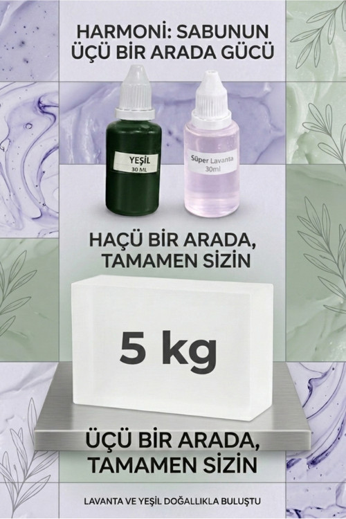 5 KG Şeffaf Sabun Bazı Yeşil Boya Lavanta Esanslı Şeffaf Sabun Bazı