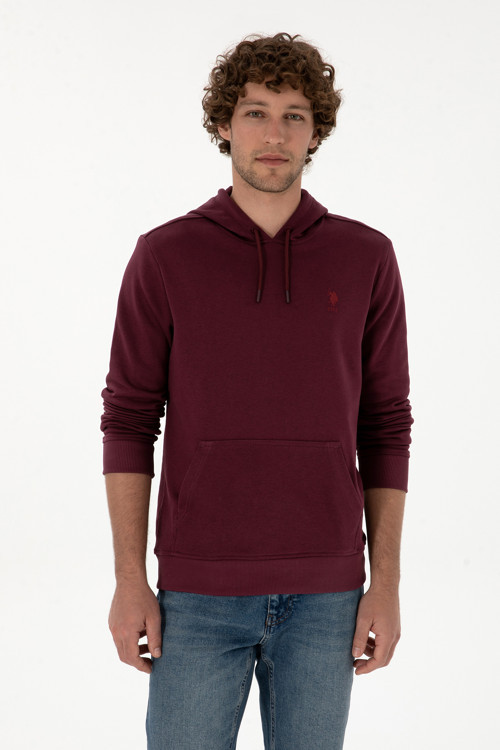 Erkek Regular Fit Kapüşonlu Koyu Bordo Basic Sweatshirt50313720-VR177