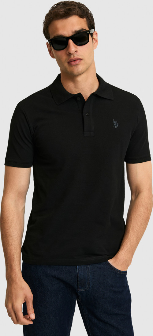 Erkek Slim Fit Polo Yaka Siyah Basic Tişört50322347-VR046