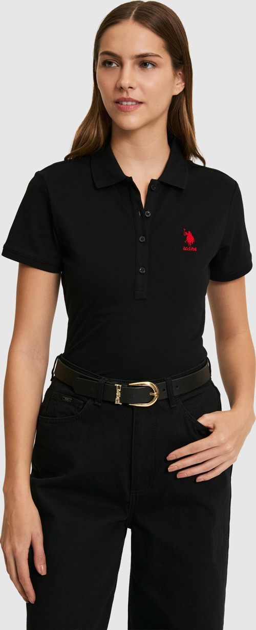 Kadın Siyah Polo Yaka Basic Tişört50321798-VR046