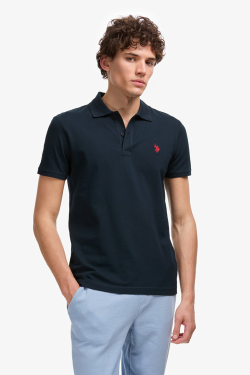 Erkek Slim Fit Polo Yaka Koyu Lacivert Basic Tişört50322347-VR100
