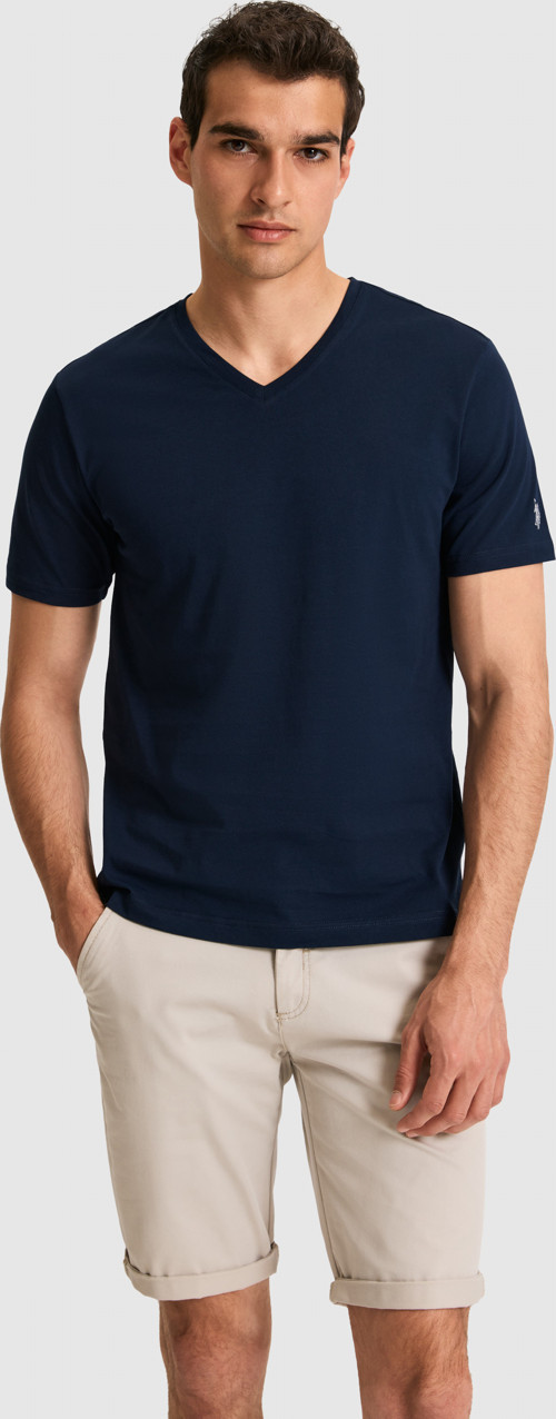Erkek Lacivert Regular Fit V Yaka Basic Tişört50326944-VR033