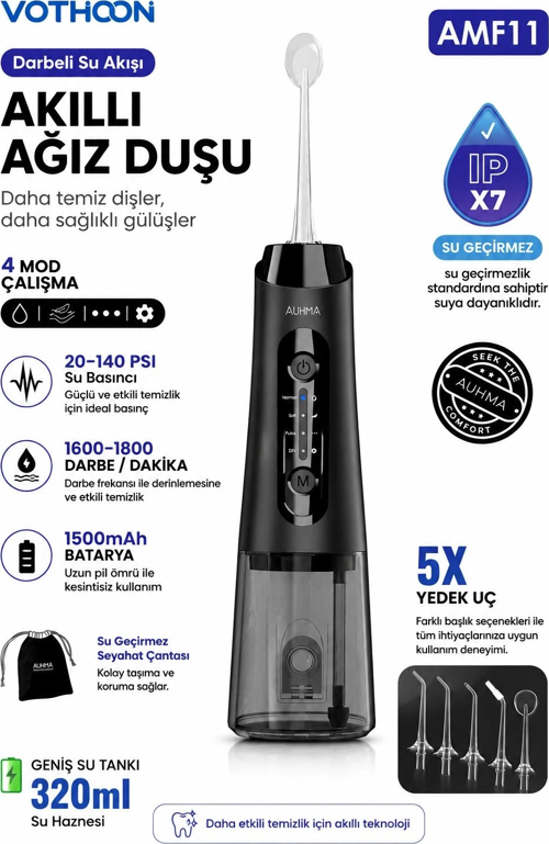 zeyta12 Şarjlı Ağız Duşu Diş Bakım Cihazı 4 Modlu Diş Arası Temizleyici 320ml 5 Başlıkl�