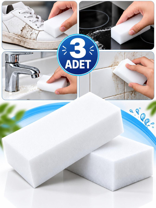 3 Adet Sihirli Temizlik Süngeri Çok Amaçlı Leke Çıkarıcı Sünger – Mutfak Banyo Temizliği