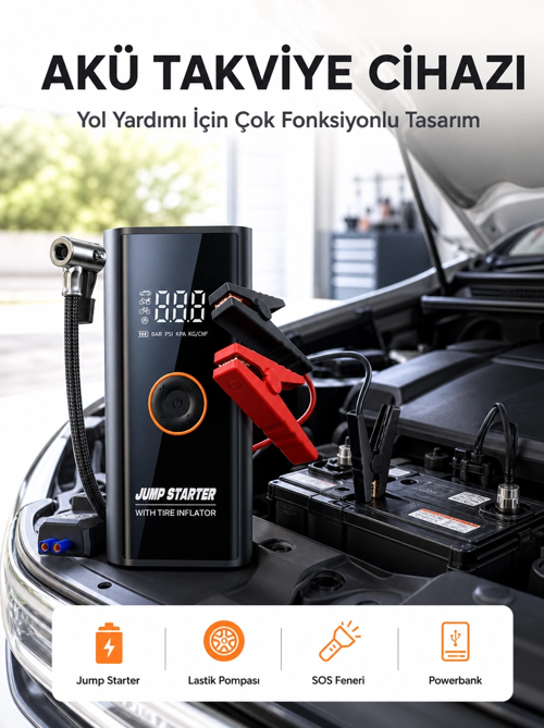 zeyta12 Sos Fenerli Akü Takviye Cihazı Dijital Kompresör Powerbank Yeni Nesil zeytan45