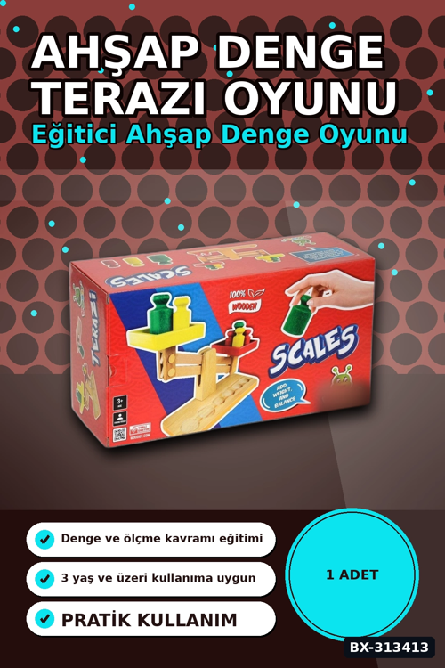 Ahşap Terazi 12 Cm Denge Oyunu - Dijital Baskılı 1 Adet Çocuk Aktivite Seti Bx-313413