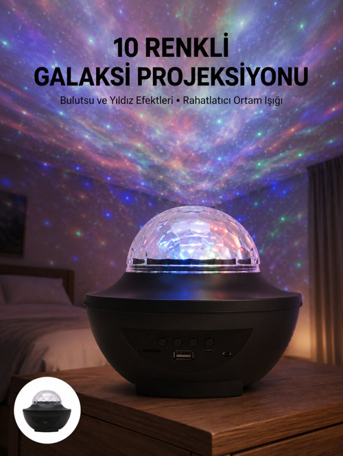 Masa ve Gece Lambası Renkli Projektör Işıklı Disko Topu Bluetooth Hoparlör - TEOLSA5494-8397