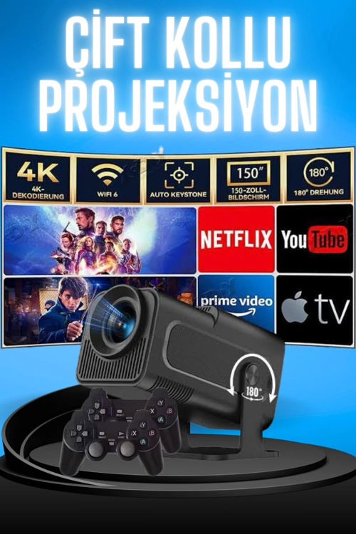 zeyta12 Projektör Siyah Android Taşınabilir Sinema Projeksiyon Wifi Destekli En Güncel Sürüm A