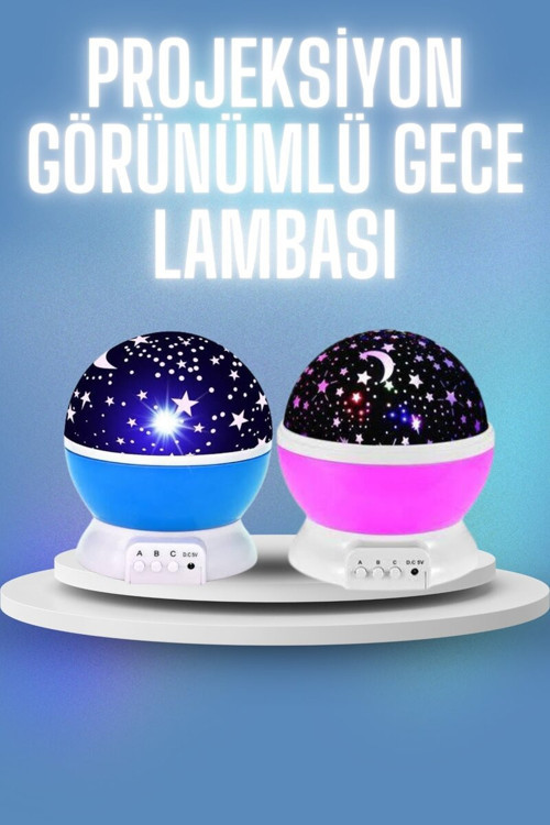 Renkli Yıldızlı Gökyüzü Projeksiyon Gece Lambası Pilli ve USB Kablolu - TEOLSA6495-9878