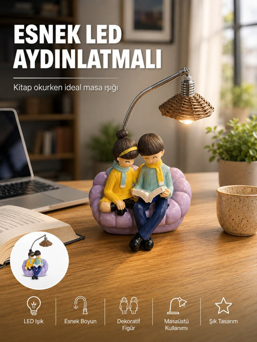 Okuyan Çift Figürlü Dekoratif Gece Lambası Hediye Seçeneği - TEOLSA3770-4713