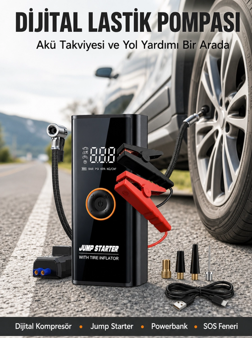 zeyta12 Çok Fonksiyonlu Araç Yol Yardım Kiti Jump Starter Ve Lastik Pompası Yeni Nesil zeytan45