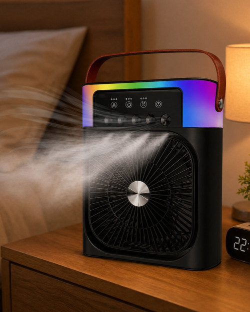 RGB Işıklı Buharlı Masaüstü Fan Sessiz Çalışan USB Şarjlı Taşınabilir F - TEOLSA6336-6