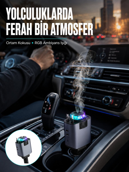 Araç İçi Çok Fonksiyonlu Şarj Cihazı Hava Nemlendirici Aroma ve Yıldız Işı - TEOLSA6352-2