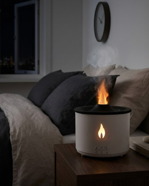Alev ve Volkan Efektli Ultrasonik Aroma Difüzörü LED Gece Lambalı Hava Nemlendir - TEOLSA9578-1