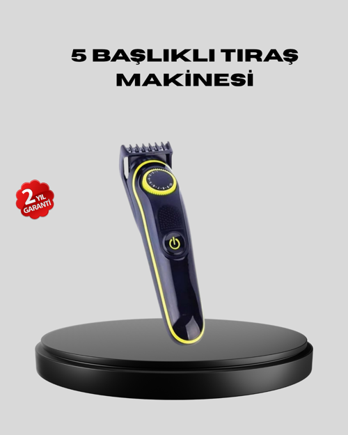 popüler 5 Başlıklı Şarjlı Tıraş Makinesi – Saç, Sakal, Burun ve Vücut İçin Çok Fonksi