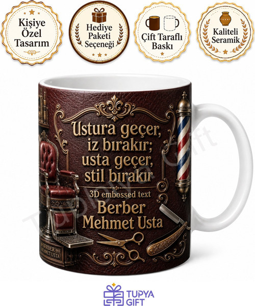 Berber Koltuğu Temalı İsme Özel Baskılı Kupa Bardak Berbere Hediye