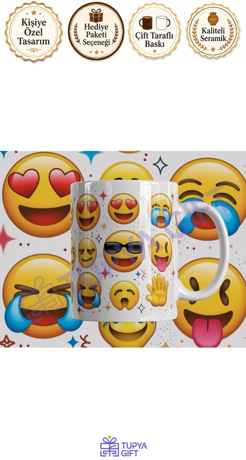 Emoji Desenli Renkli ve Eğlenceli Kupa – Duygularınızı Yansıtan Tasarım