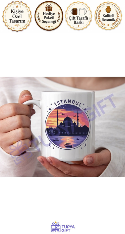 İstanbul Temalı Özel Kahve Kupası - Şehir Silueti ve Gün Batımı Tasarımıyla Benzersiz Hediye