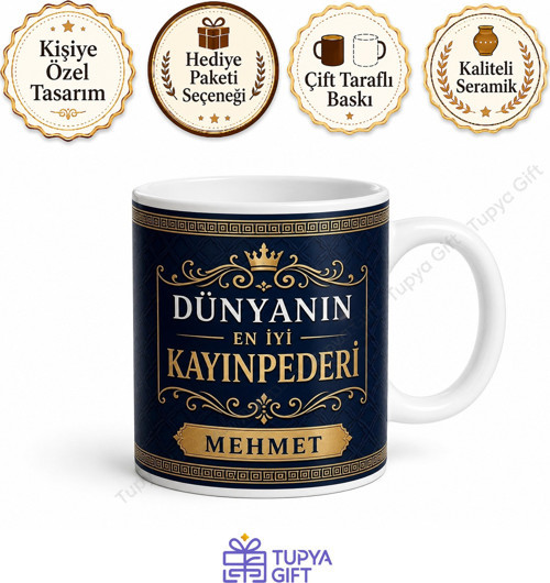 Kayınpederime Hediye İsme Özel Baskılı Kupa Bardak Özel Tasarım Hediye