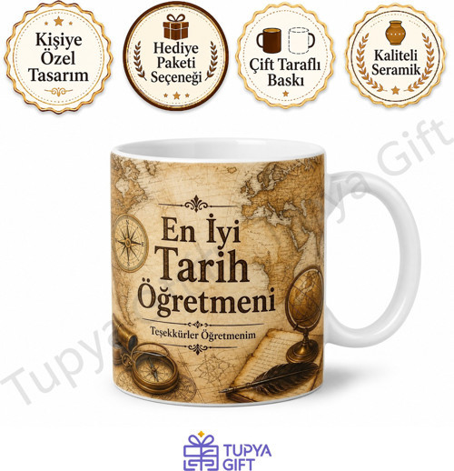 Tarih Öğretmenine Hediye Sublimation Baskılı Kupa Bardak Öğretmenler Günü