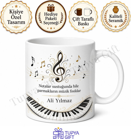 Piyanist Temalı Kişiye Özel Baskılı Kupa Bardak Piyano Hediye Mug