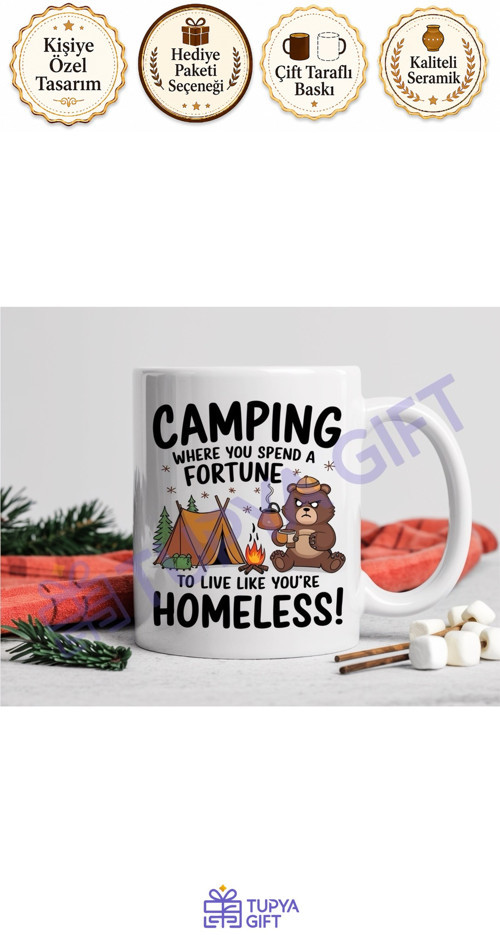 Camping Temalı Mizahi Kupa - Doğa Severler İçin Eğlenceli Hediye - Kamp Hediyesi