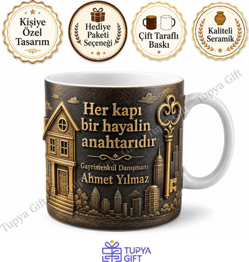 Emlakçıya Hediye Kişiye Özel Baskılı Kupa Bardak Gayrimenkul Danışmanı