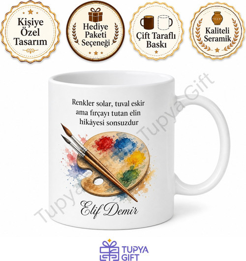 Boyama Tutkunu İçin Özel Baskılı Kupa Bardak Ressam Hediye Sanatçı Mug