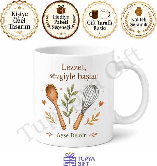 Yemek Tarifi Sever İçin Baskılı Kupa Bardak Hediye Özel Tasarım Porselen