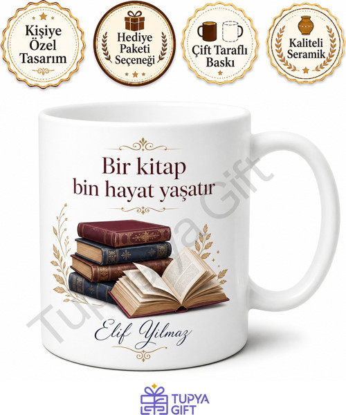 Edebiyat Sever İçin Kişiye Özel Baskılı Kupa Bardak Kitap Hediye