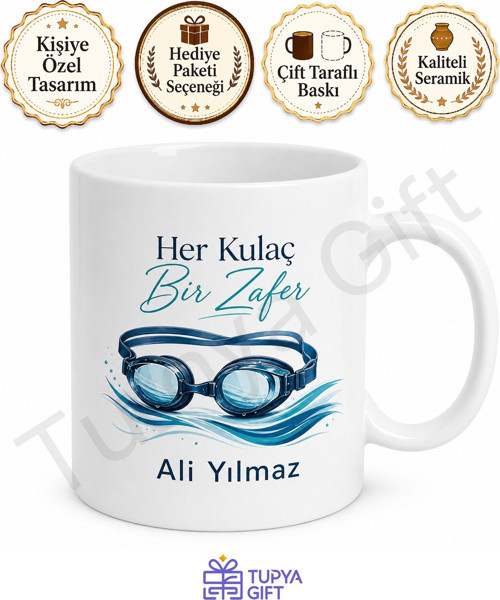 Yüzücüye Hediye Kişiye Özel Baskılı Kupa Bardak Yüzme Sporu Hediye