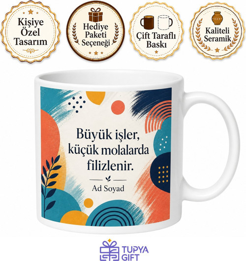 Yoğun Çalışan İçin Karışık Desenli Baskılı Kupa Bardak Ofis Molası Hediyesi
