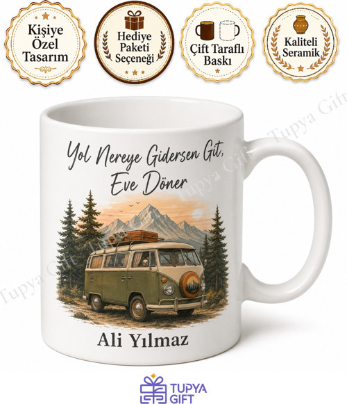 Vanlife Temalı Kişiye Özel Baskılı Kupa Bardak Karavan Hediye