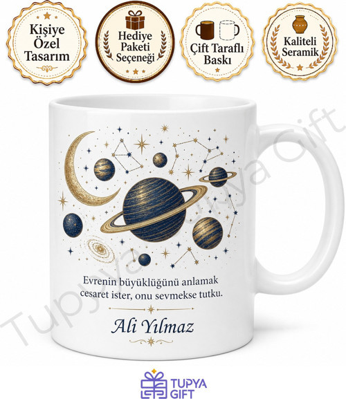 Astronomi Sever İçin Kişiye Özel Baskılı Kupa Bardak Hediye