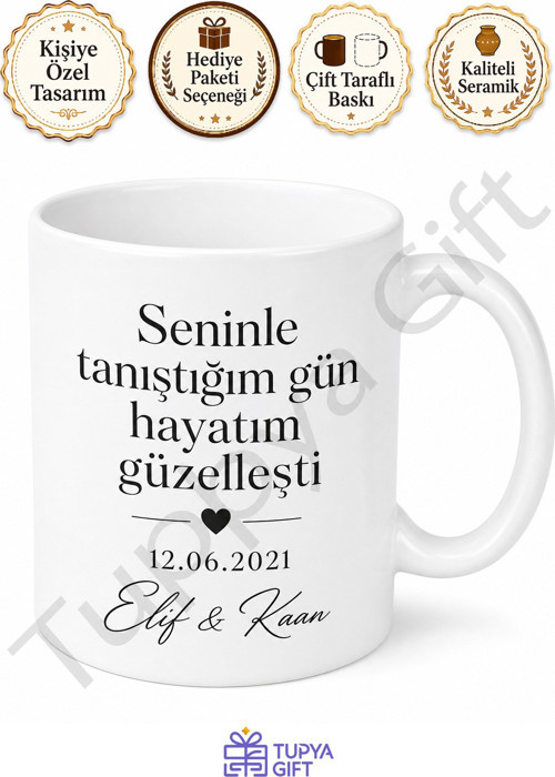 Tanışma Tarihi Yazılı Sevgiliye Hediye Baskılı Kupa Bardak Sevgili Hediyesi
