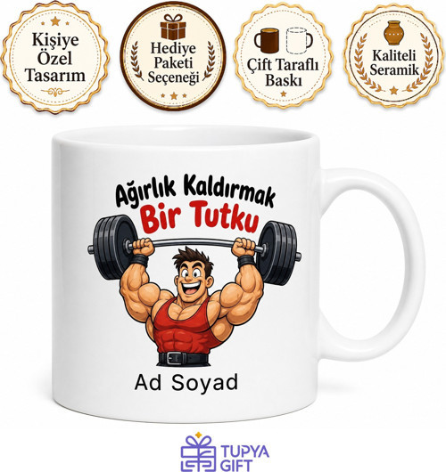 Spor Salonundan Çıkmayanlara Kas Yığını Halterci Esprili Kupa Bardak Hediye